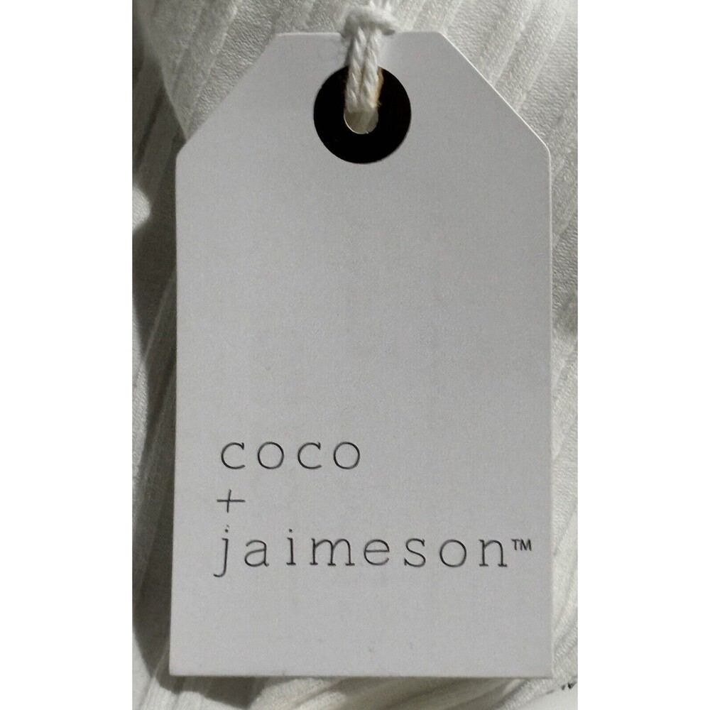 Coco + Jaimeson Size Medium Ruffle Eyelet Strap Rib Knit Top In Ivory - Picture 7 of 9
